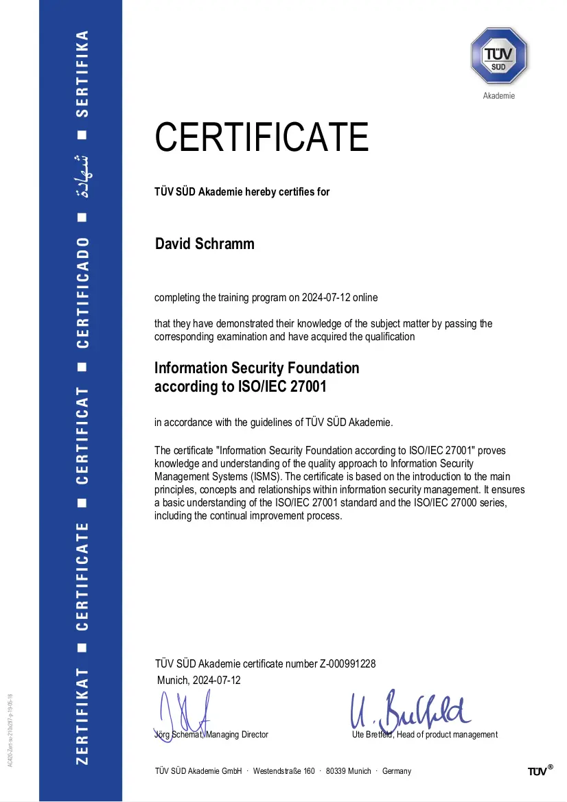 TÜV Süd – Information Security Foundation